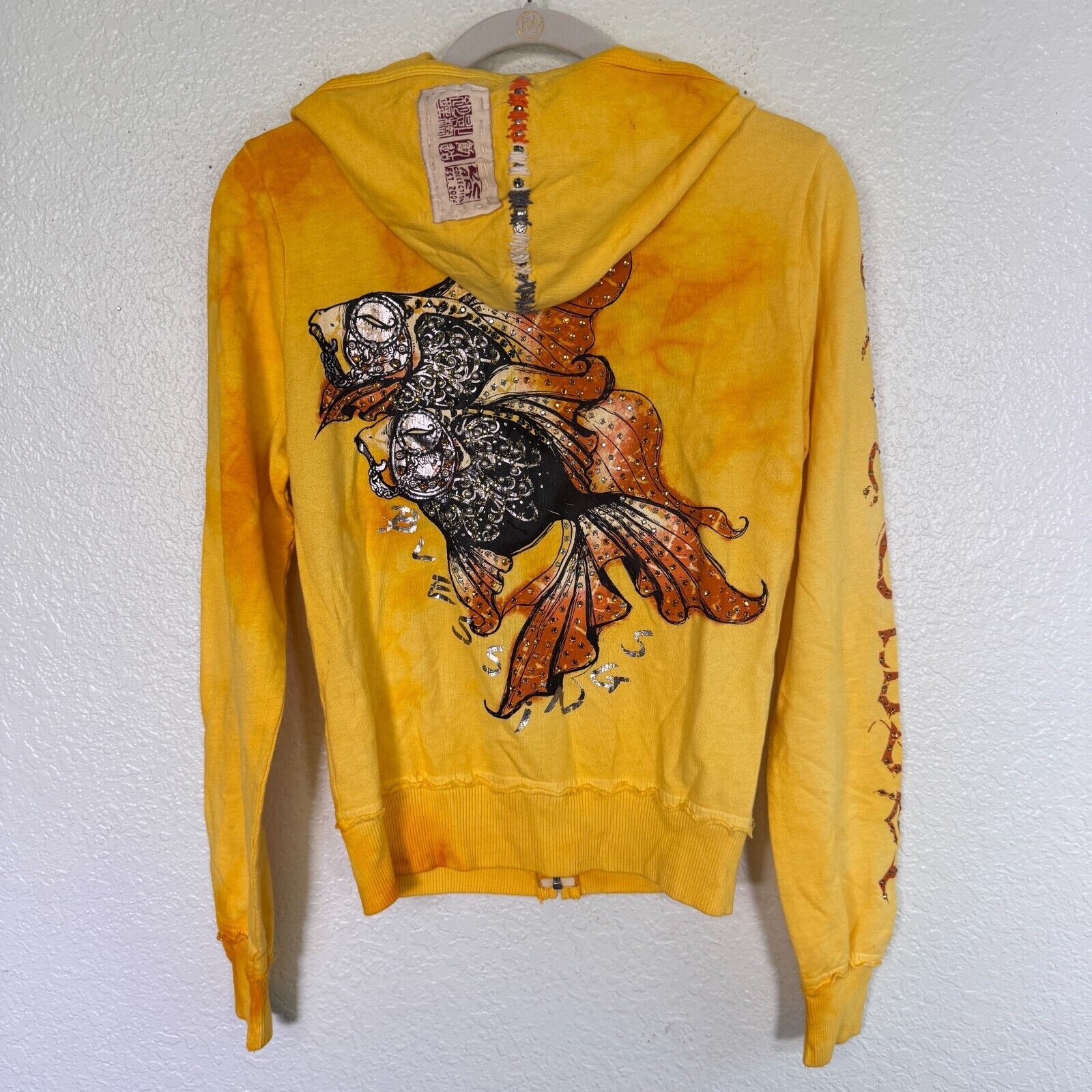 Key Closet Y2k Jacket Womens Small Koi Fish Swarovski Studded Hoodie Asian Art